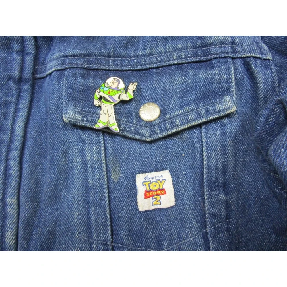 Vintage‎ Disney Store Toy Story Jean Jacket Kids (L) Embroidered Movie w/Pinback